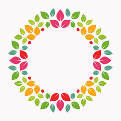 Fototapeta premium Colorful Floral Wreath with Leaves and Berries