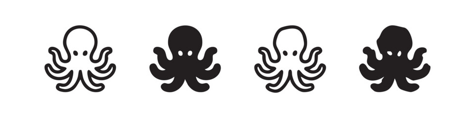 Octopus, icons in outline and silhouette © liubomir118809