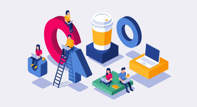 Work team laptop coffee dev web ui ux art job idea data plan app site