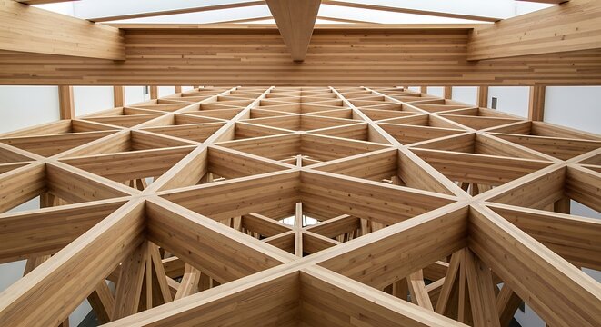 Modern Architectural Wooden Lattice Ceiling with Intricate Geometric Design