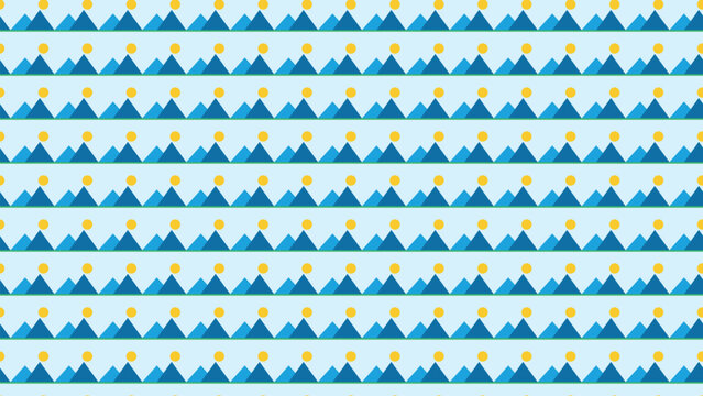 Repeating pattern of mountains and sun with pixel art style Vector