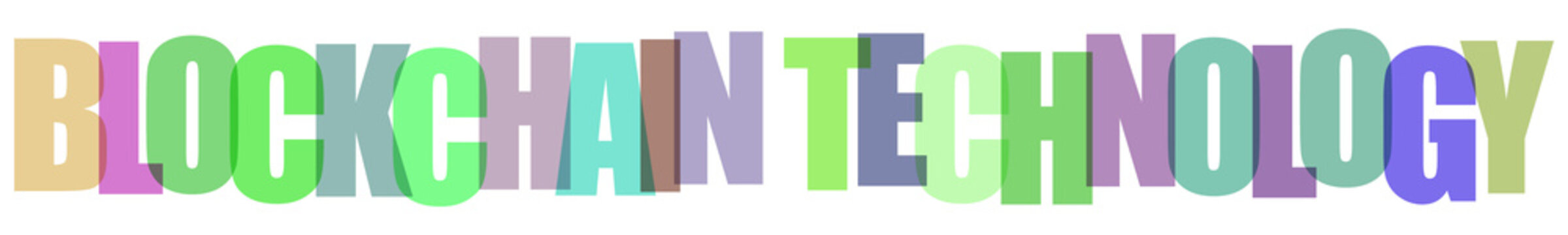 Blockchain technology, cryptocurrency concept, colorful text, futuristic design, digital innovation
