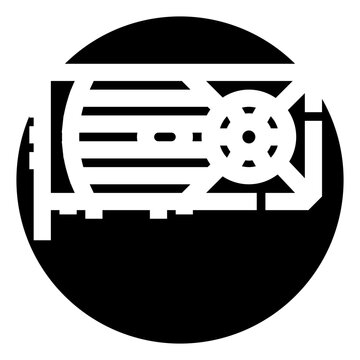 Minimalist black and white icon of a gpu graphics card representing high performance computing, rendering, gaming, and ai processing power for modern technology and development