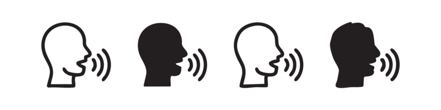 Speech bubble icon with human head outlines, representing communication and dialogue.