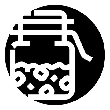 Moonshine still with mason jar and tubing collecting distilled spirits, minimalist black and white icon evoking prohibition era bootlegging, homemade and illicit alcohol production