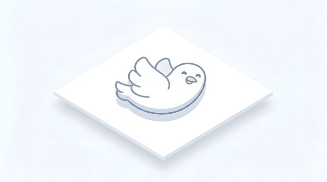 Cute cartoon bird illustration flying on a white isometric background simple outline design