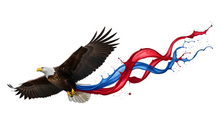 Fototapeta premium Bald eagle flying with paint splashes