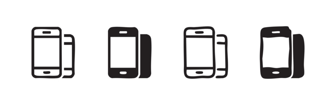 Stacked smartphone icon set, multiple mobile devices and technology symbols