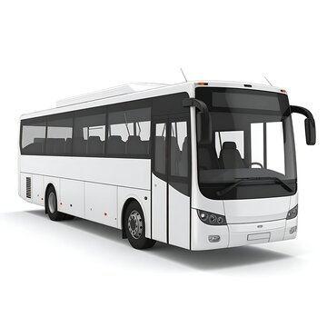 A sleek white passenger bus with large windows and a modern design