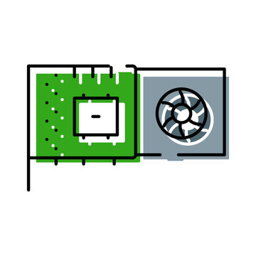 Computer graphics card providing advanced processing capabilities for visual data, featuring an integrated cooling fan for optimal performance and thermal management in electronic devices