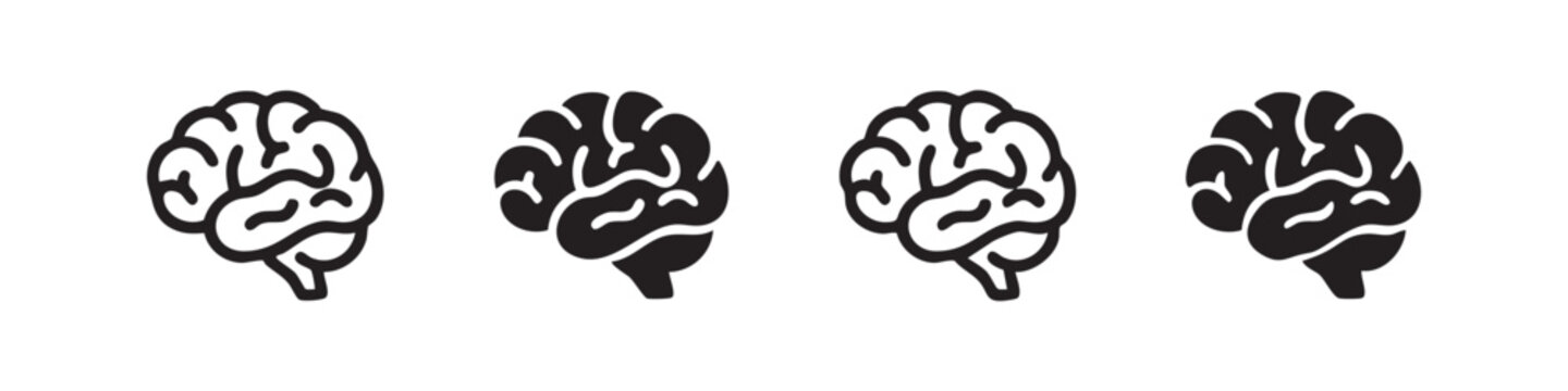 Human Brain Icon Set. Intelligence, Mind, Science, and Neurology Symbols.