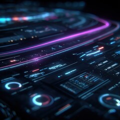 Obraz premium Futuristic digital interface with glowing neon data visualization