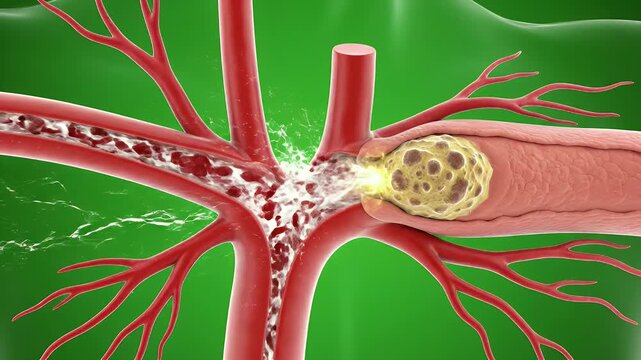 Close-Up Visualization of Blood Vessel Anatomy Showing Artery with Partial Blockage in a Medical Illustration