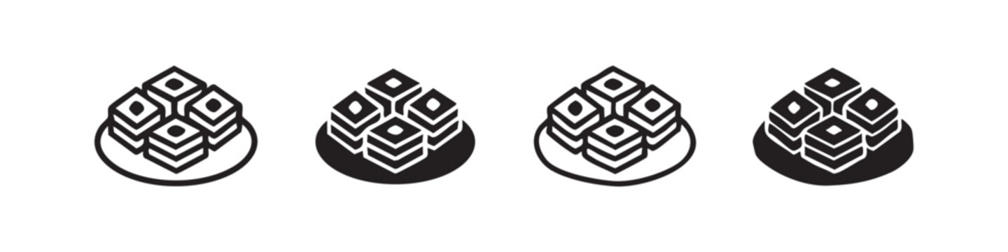 Oriental Dessert Baklava Cubes Icon Set on a Plate Illustration