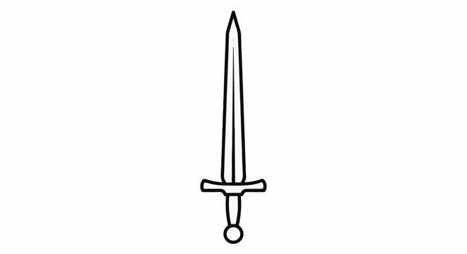 A simple black outline of a medieval sword against a white background