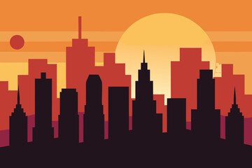 Obraz premium City Skyline Simple Buildings Sunset Gradient Background Vector 