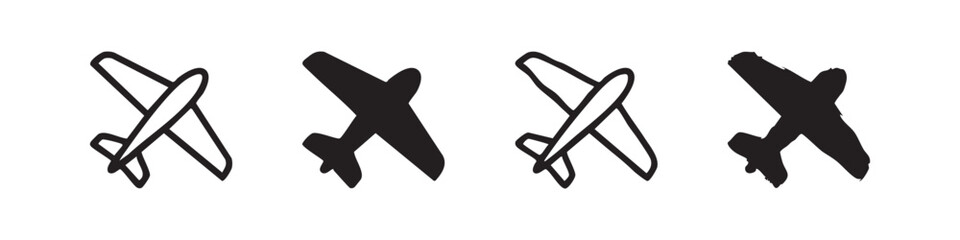 Obraz premium Set of four airplane icons, line and solid fill