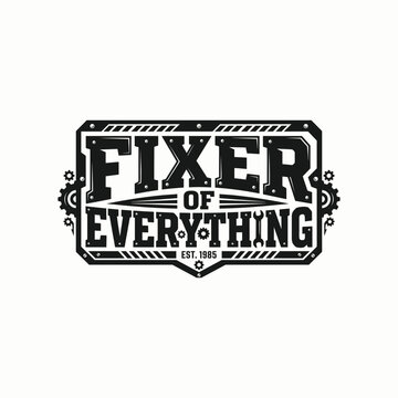 Black and white fixer of everything logo on white background