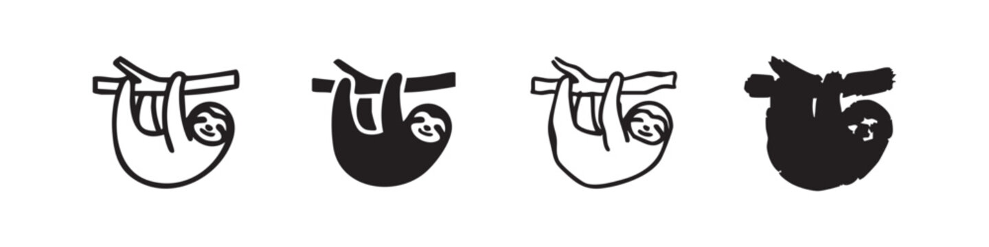 Sloth Icon Set - Slow Animal and Lazy Wildlife Nature Symbols
