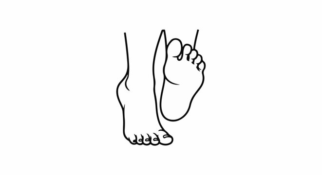 Black and white line drawing of two feet in motion