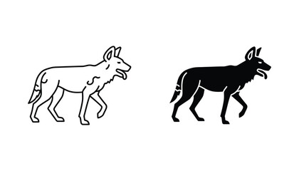 Fototapeta premium Wild coyote standing animal icon set in outline and solid black style for wildlife and nature design projects