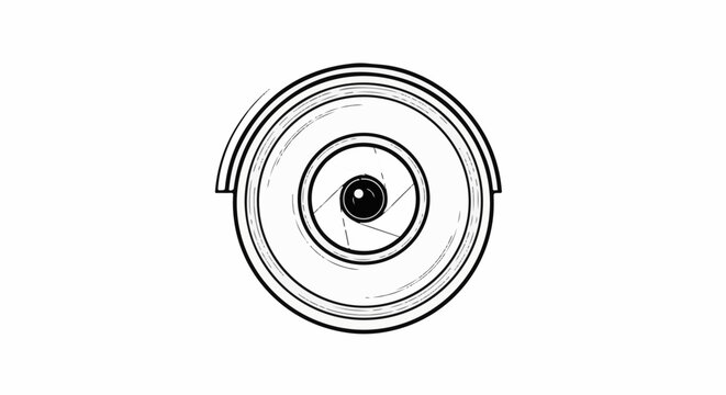 Abstract circular graphic design featuring a camera lens with aperture blades