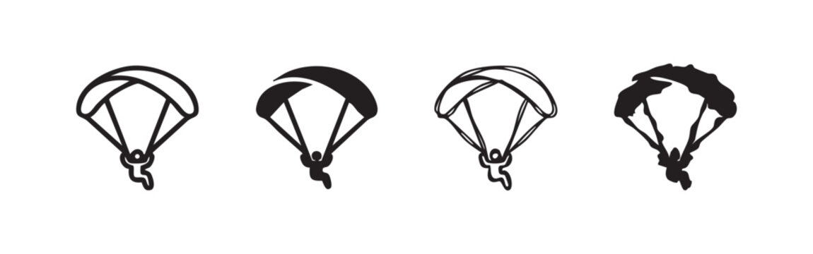 Four paragliding icons in different styles