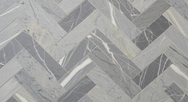 Herringbone marble tile pattern elegant grey and white natural stone texture for interior design and architectural backgrounds seamless surface