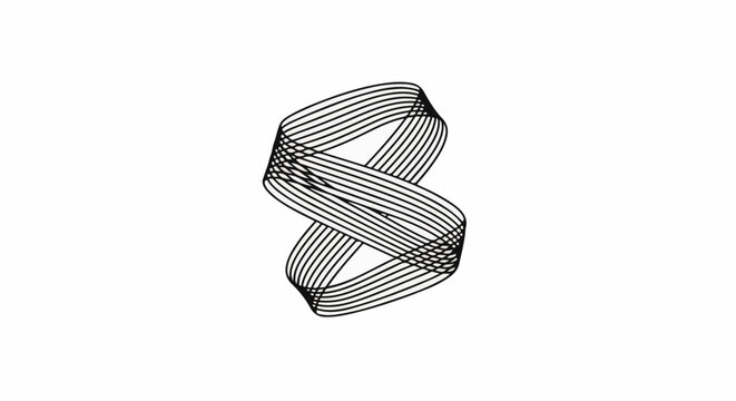 Abstract Mobius strip design with parallel black lines on white