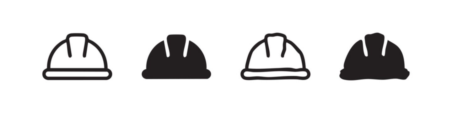 Safety Hard Hat Construction Helmet Icon Set in Outline Solid and Hand Drawn Versions