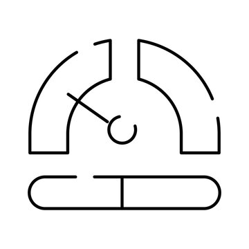 Speedometer gauge with an indicator needle and a segmented scale measuring performance, speed, or progress, ideal for user interface design and data visualization