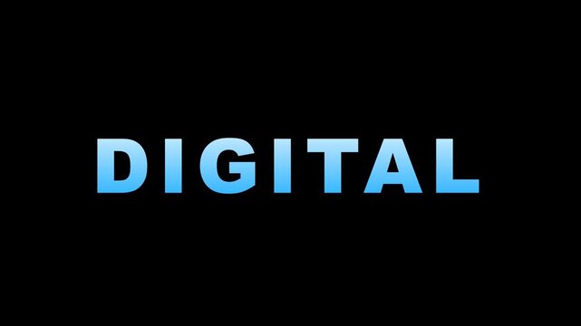 Digital, technology, futuristic, blue text on black background, motion graphics element