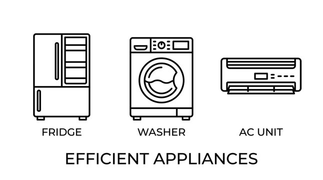 Household Appliances Fridge, Washing Machine, and Air Conditioning Unit Icons