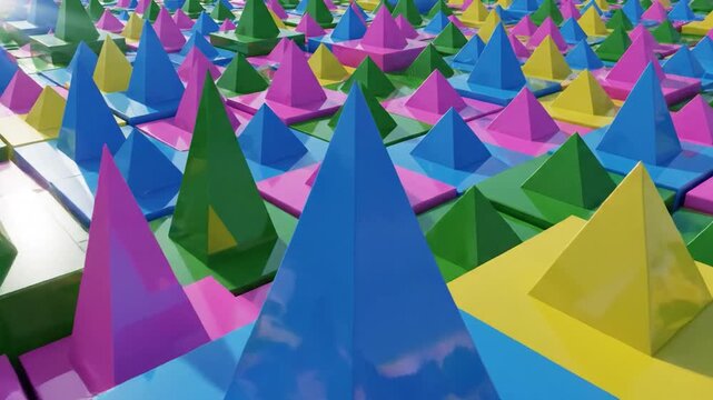 A colorful and abstract geometric pattern featuring various shapes and vibrant colors, creating a visually appealing design composition