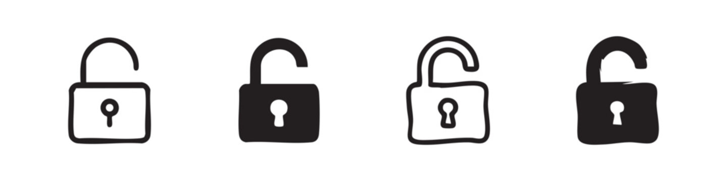 Set of hand-drawn outline and filled padlocks on white background