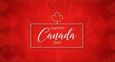 Naklejka premium Celebrate canada day festive red background with maple leaf and 'happy canada' text