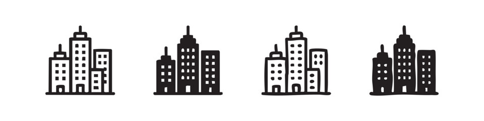 Naklejka premium Set of hand-drawn outline and filled skyscraper icons