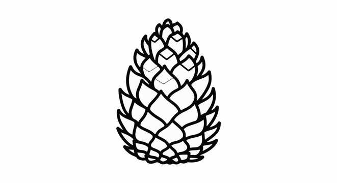 A simple line drawing of a pinecone with many overlapping scales against a white background