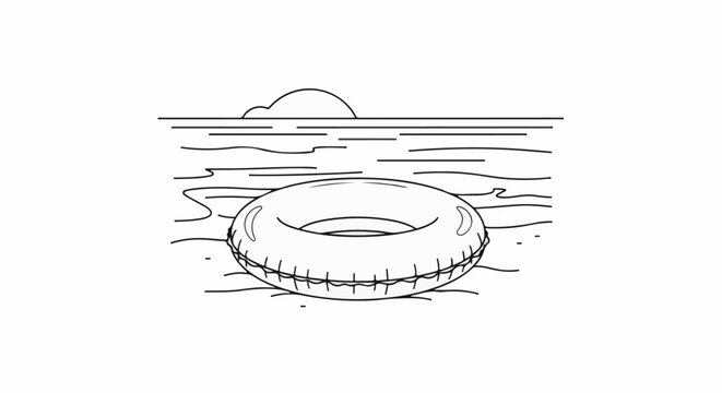 A simple line drawing of a round inflatable ring floating on water