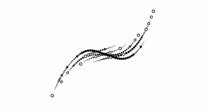 Abstract scatter plot of curves and dots on a white background