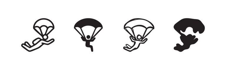 Set of simple skydiver icons in outline and solid fill styles © liubomir118809