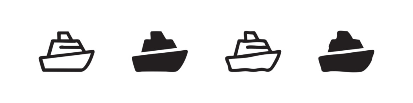 Set of simple ship icons in outline and solid fill styles