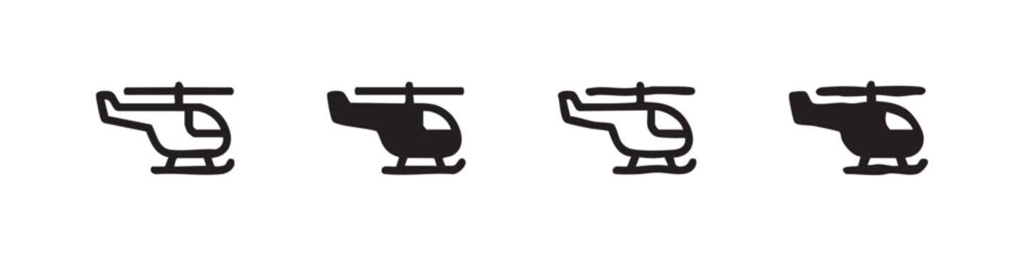 Set of simple helicopter icons in outline and solid fill styles