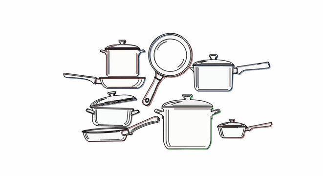 Assortment of outline drawings of cooking pots and pans