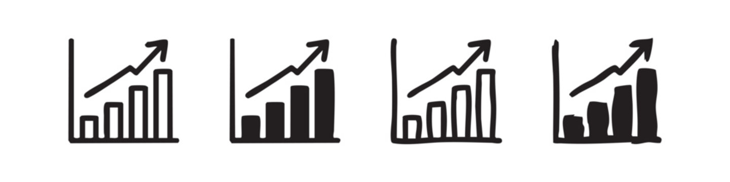 Four different bar chart icons with growing trend on white background
