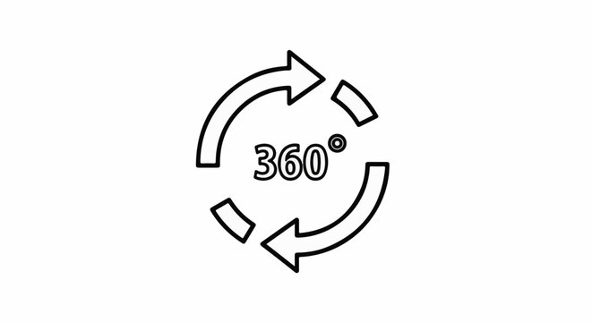 An icon with arrows in a circular motion around the number 360
