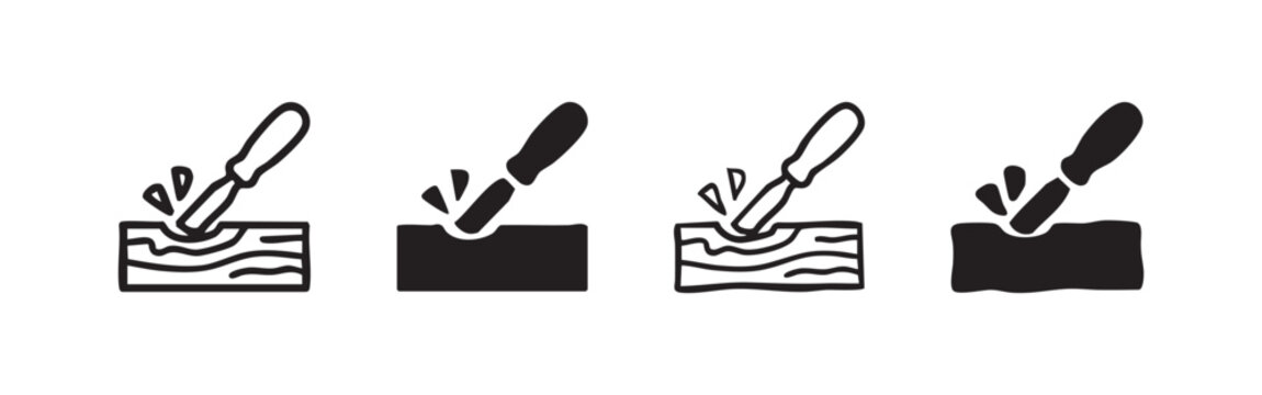 Set of four chisel and wood icons