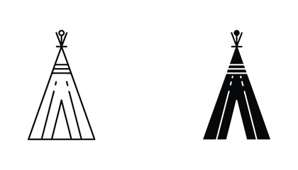 Traditional Native American tipi or wigwam outline and solid fill icon representing culture camping or outdoor living © TARU STOCKPLC