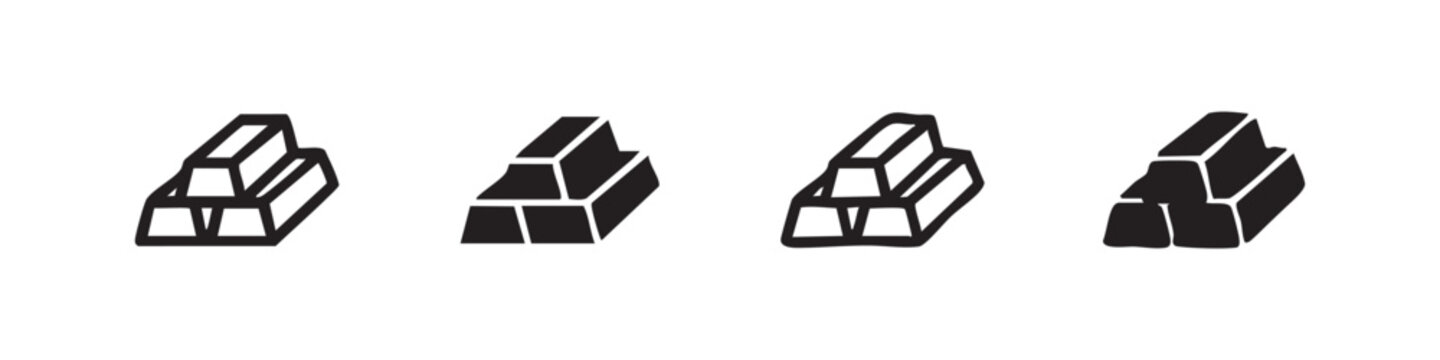 Gold bar icons, outline and filled, clean and sketched styles