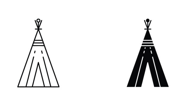 Traditional Native American tipi or wigwam outline and solid fill icon representing culture camping or outdoor living